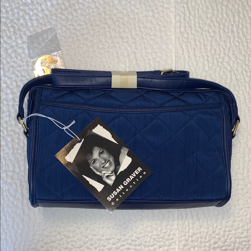 Susan Graver Blue Shoulder Bag with Gold Accents